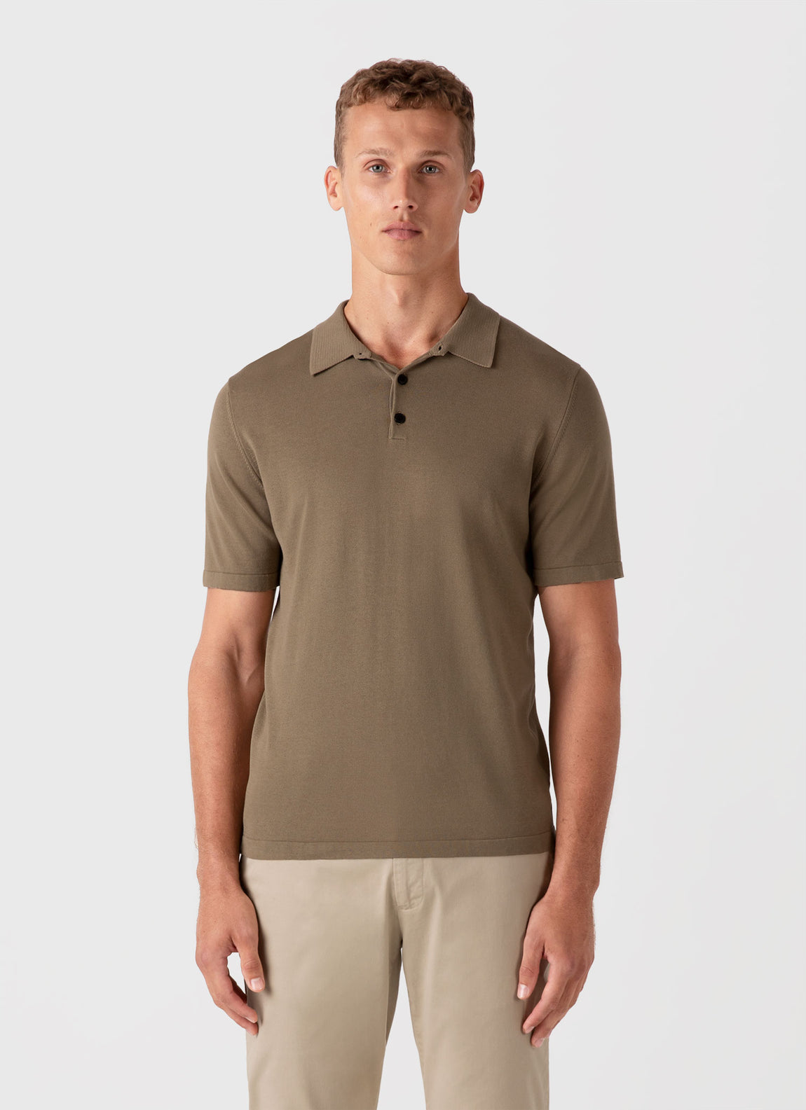 Men's Sea Island Cotton Polo Shirt in Dark Stone