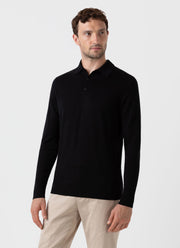 Men's Extra-Fine Merino Polo Shirt in Black