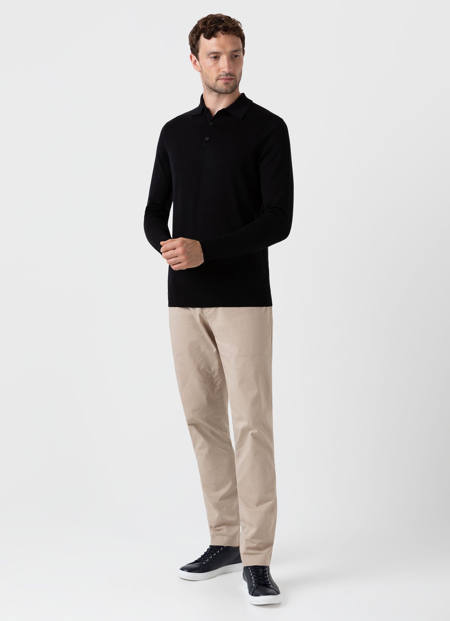 Men's Extra-Fine Merino Polo Shirt in Black