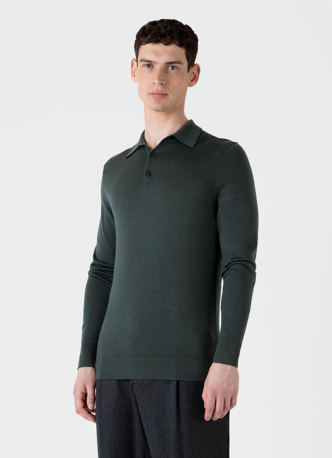 Men's Extra-Fine Merino Polo Shirt in Drill Green