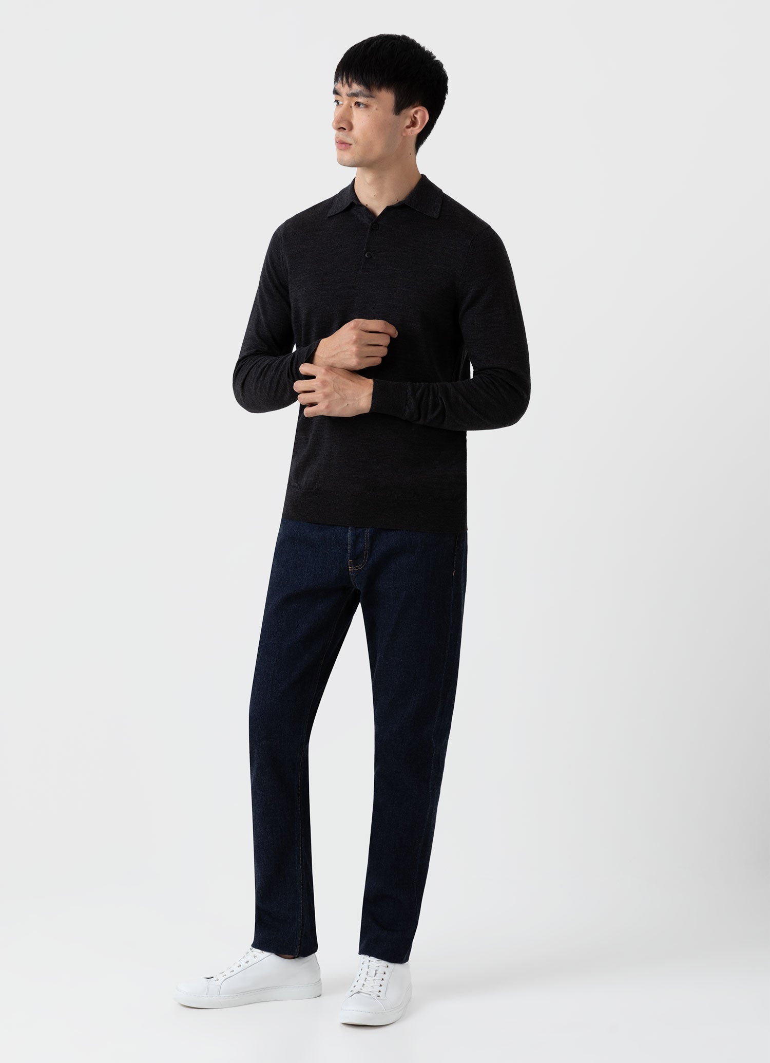 Men's Extra-Fine Merino Polo Shirt in Charcoal Melange