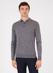 Men's Extra-Fine Merino Polo Shirt in Mid Grey Melange