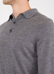 Men's Extra-Fine Merino Polo Shirt in Mid Grey Melange