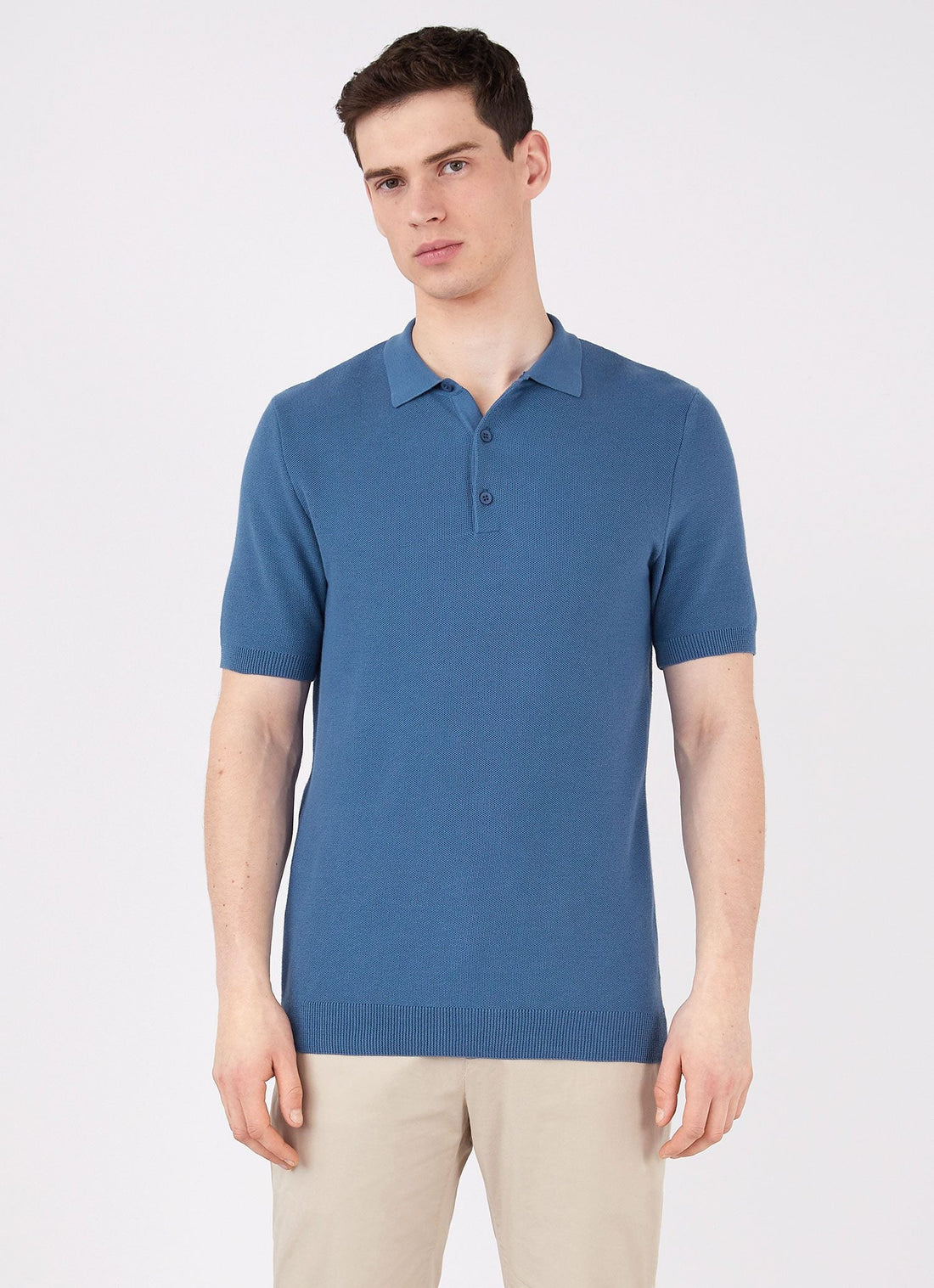 Men's Knit Polo Shirt in Lake Blue