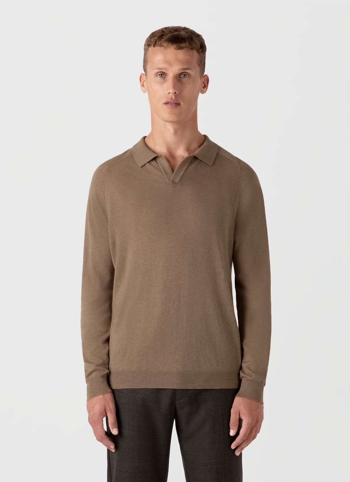 Men's Sea Island Cashmere Polo Shirt in Oat