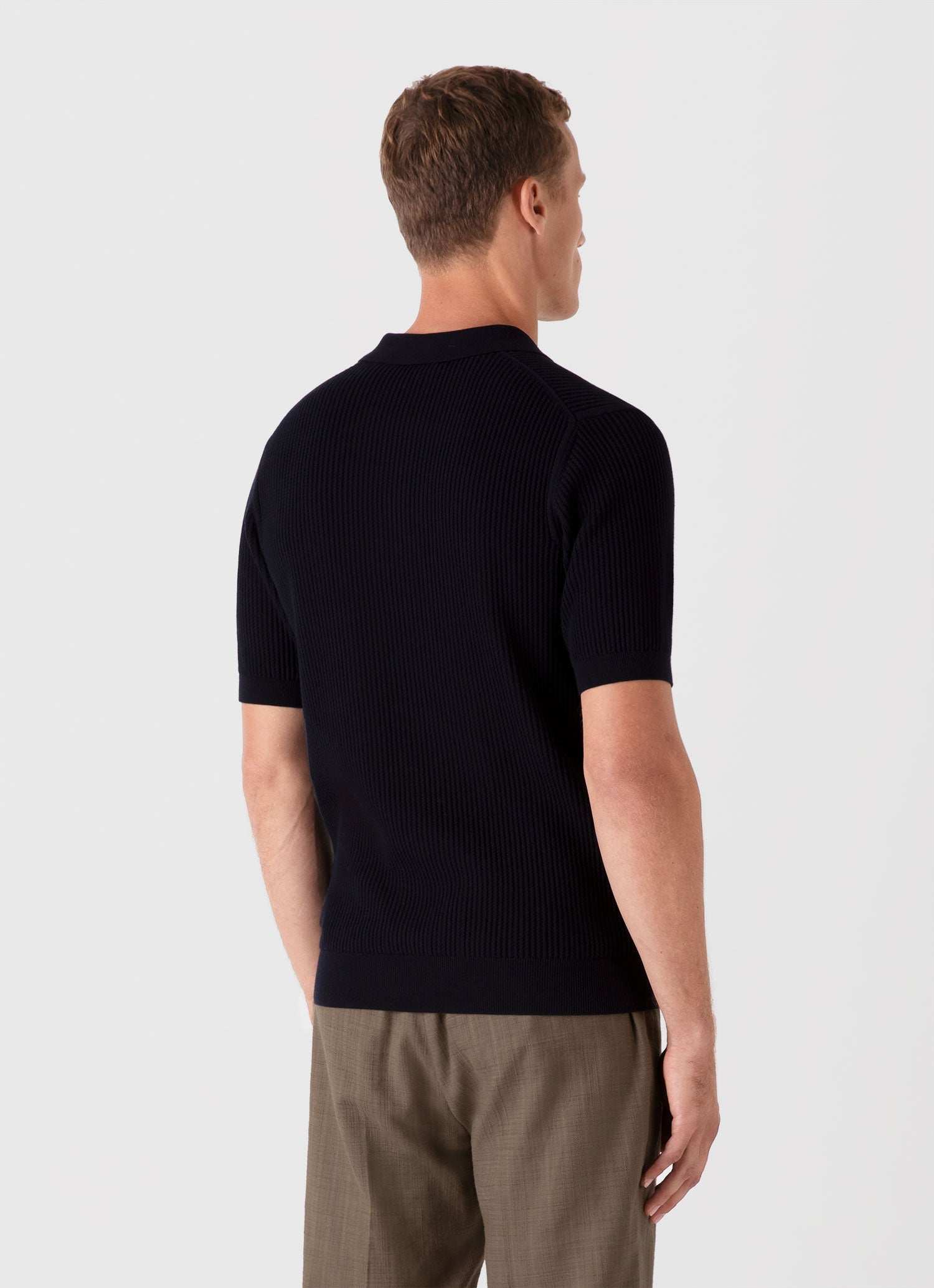 Men's Linear Mesh Knit Polo Shirt in Navy