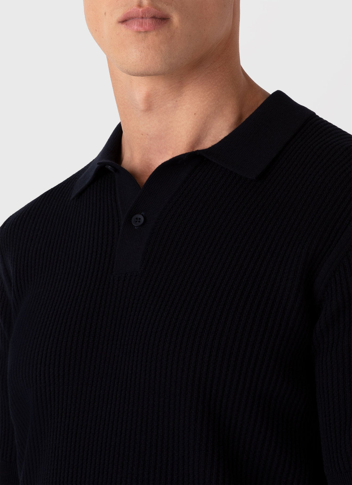 Men's Linear Mesh Knit Polo Shirt in Navy