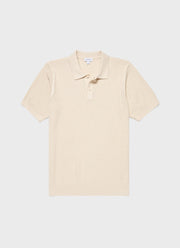 Men's Linear Mesh Knit Polo Shirt in Ecru