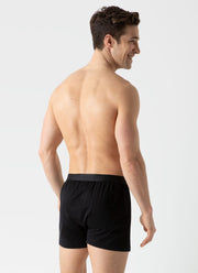 Men's Superfine Cotton One-Button Boxer Shorts in Black