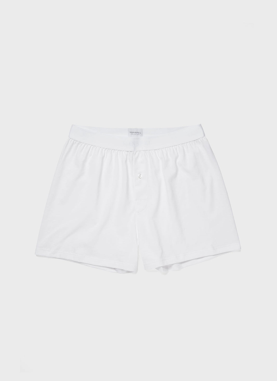 Men's Superfine Cotton One-Button Boxer Shorts in White