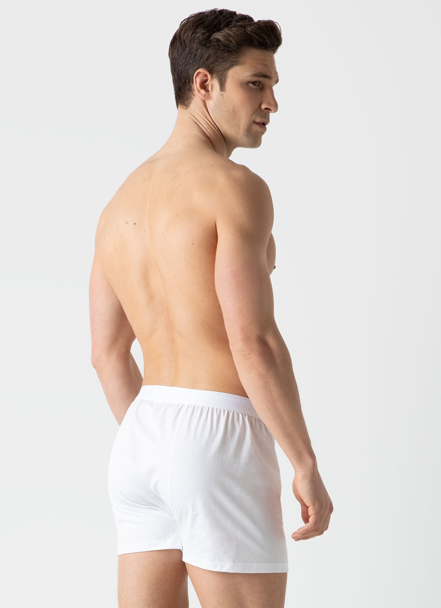 Men's Superfine Cotton One-Button Boxer Shorts in White