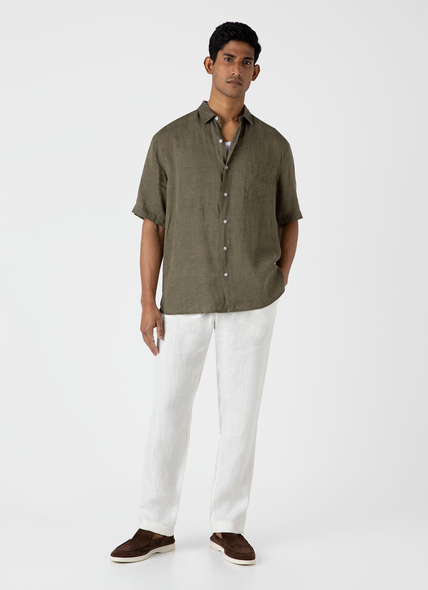 Men's Short Sleeve Linen Shirt in Khaki