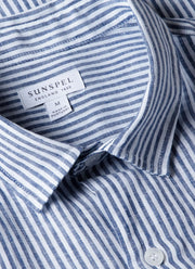 Men's Short Sleeve Linen Shirt in Navy/White Classic Stripe