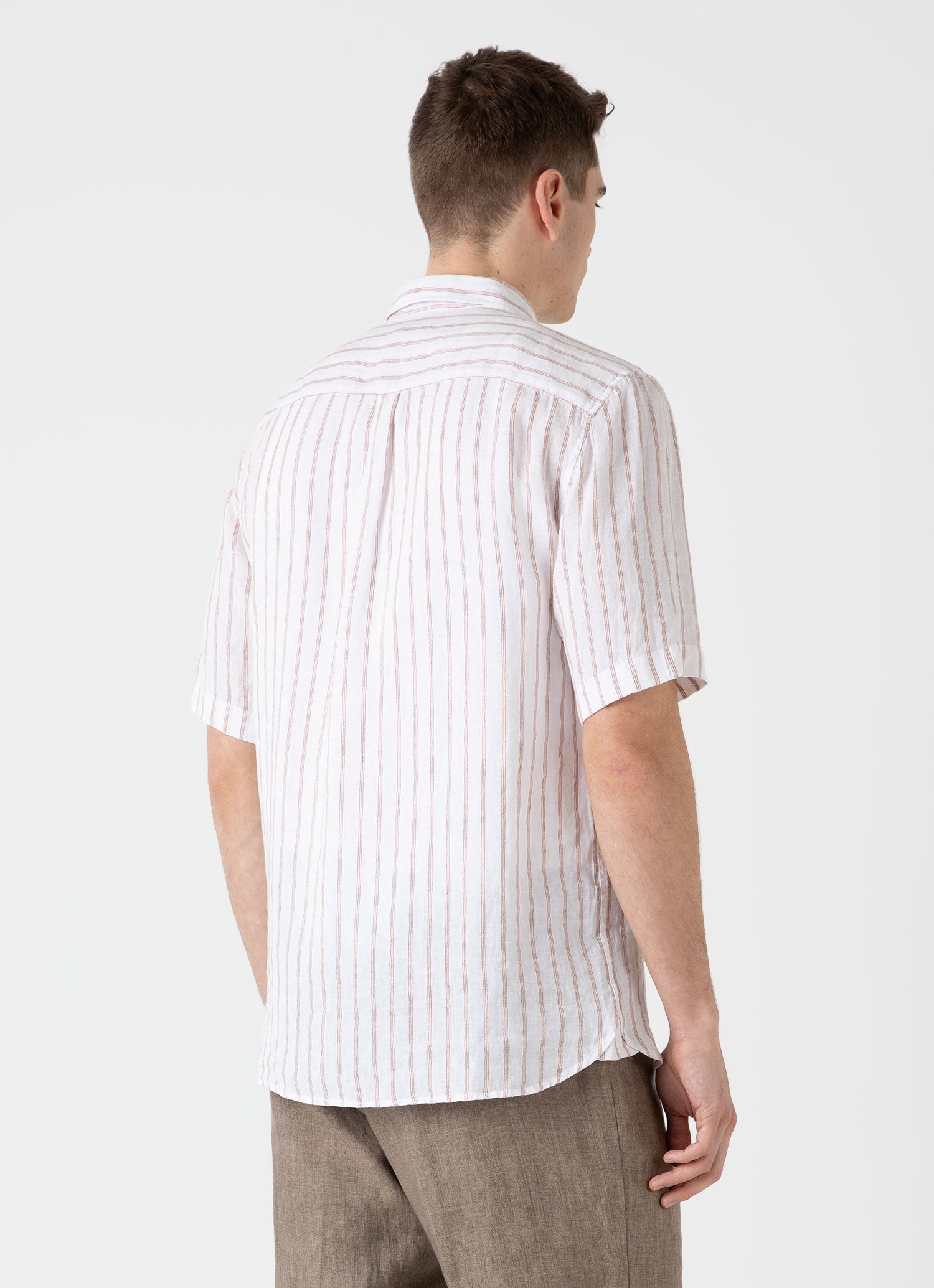 Men's Short Sleeve Linen Shirt in Brown/Ecru