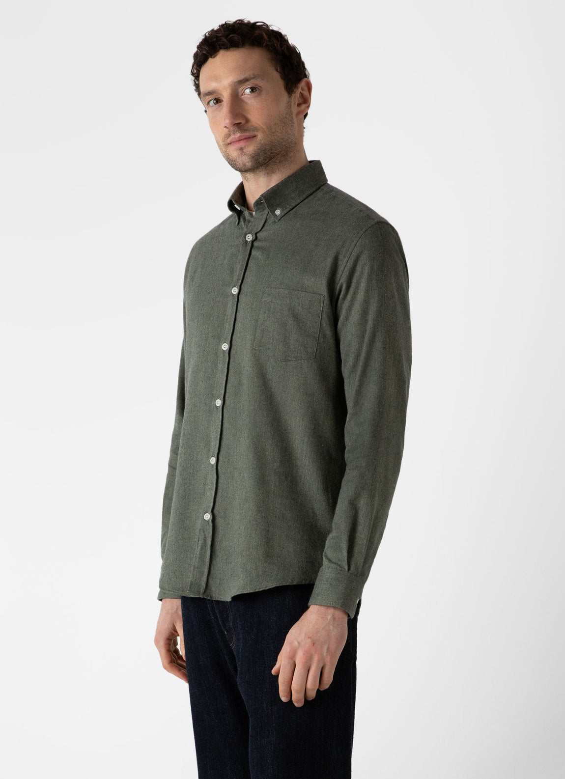 Men's Button Down Flannel Shirt in Green Melange