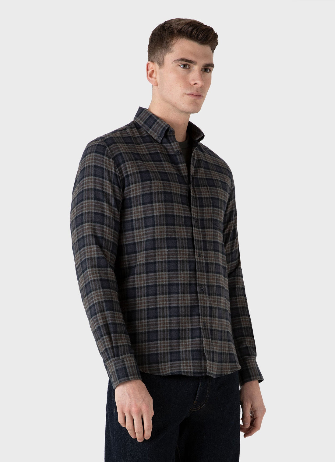 Men's Button Down Flannel Shirt in Sandstone Check