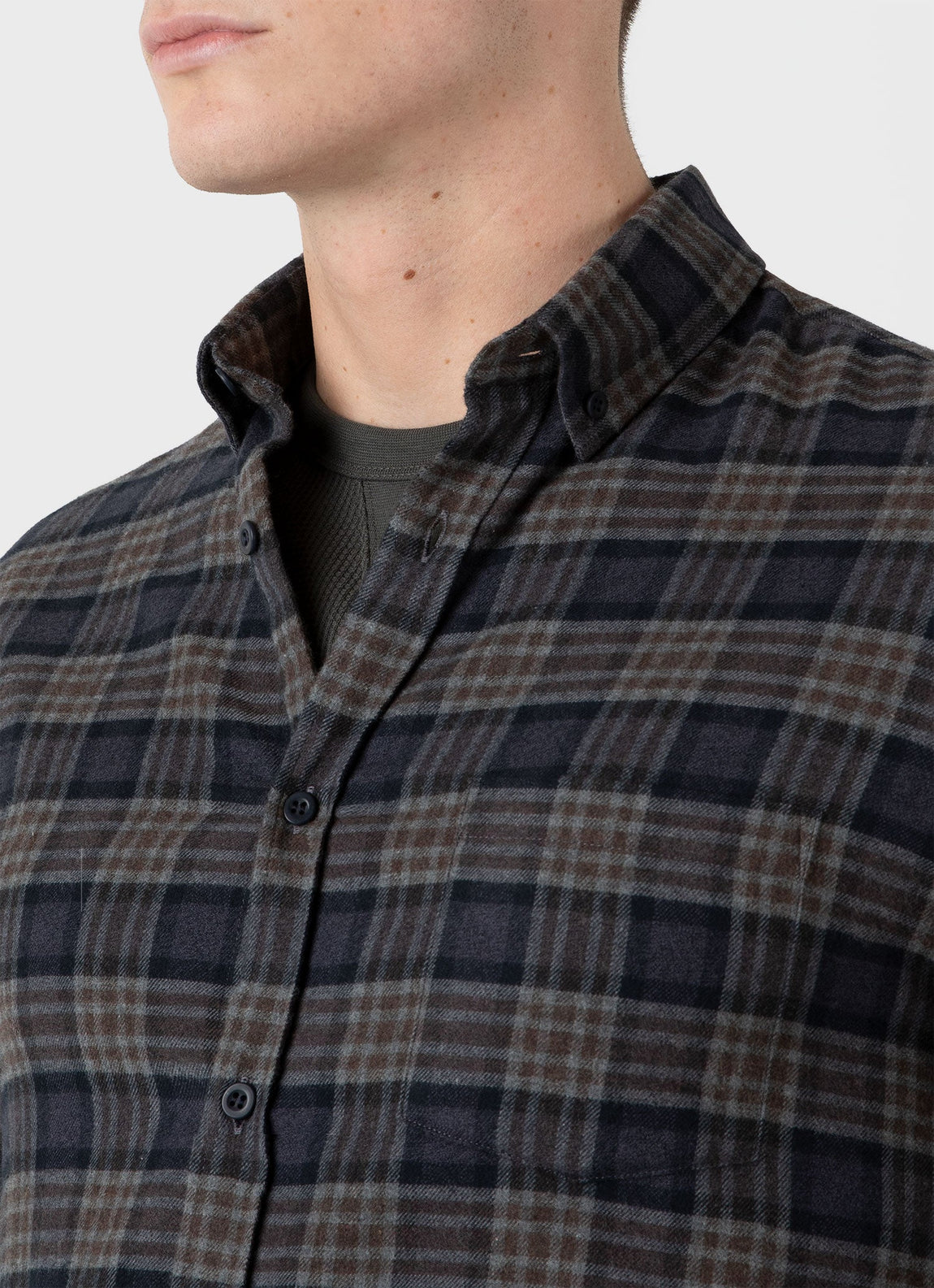 Men's Button Down Flannel Shirt in Sandstone Check