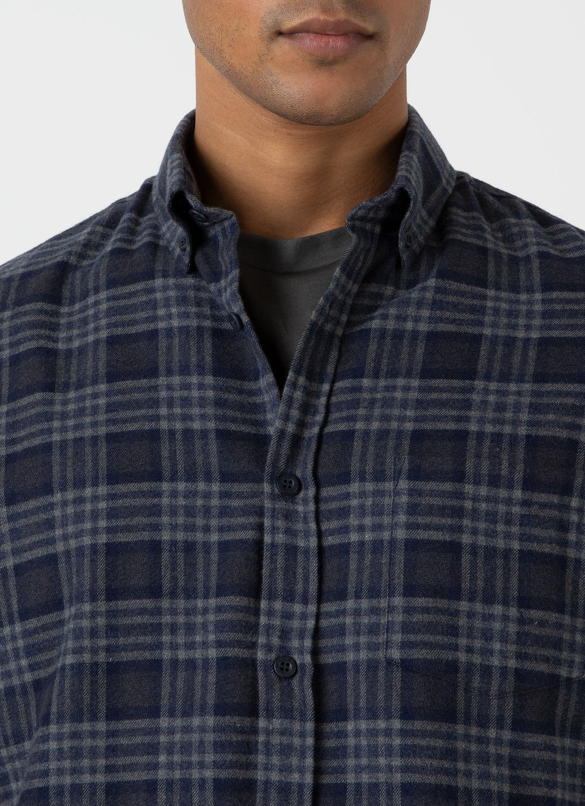 Men's Button Down Flannel Shirt in Navy Check