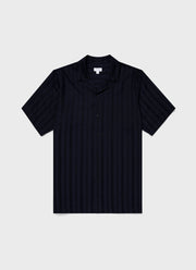 Men's Embroidered Stripe Camp Collar Shirt in Navy