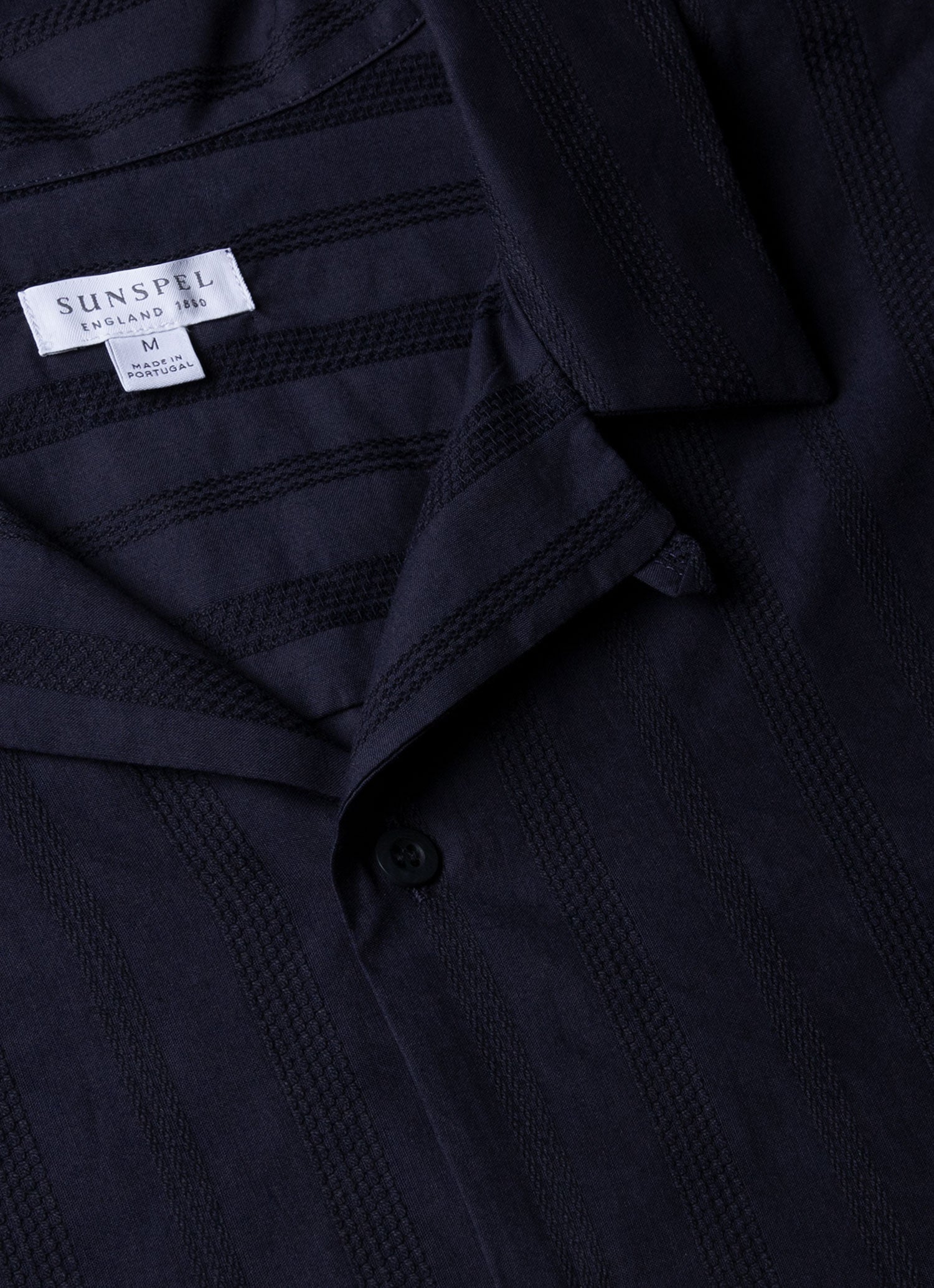 Men's Embroidered Stripe Camp Collar Shirt in Navy