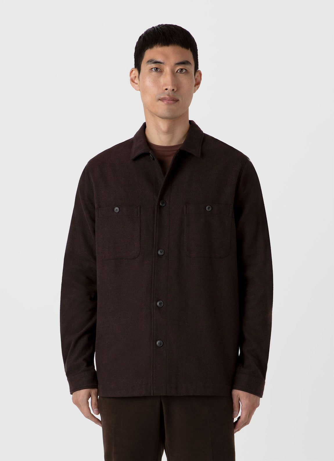 Men's Herringbone Overshirt in Cocoa Brown