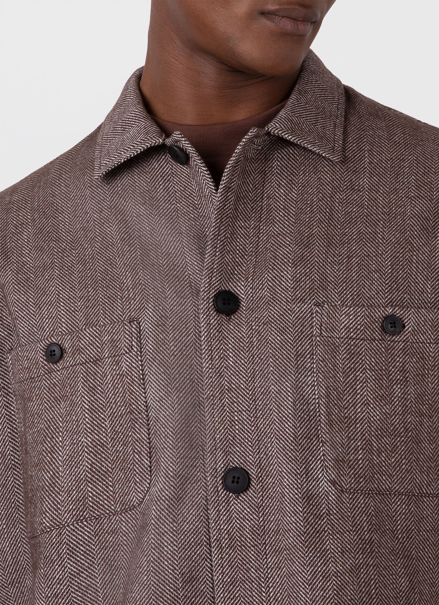 Men's Herringbone Overshirt in Light Brown