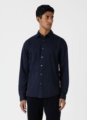 Men's Cotton Cashmere Piqué Shirt in Navy Melange