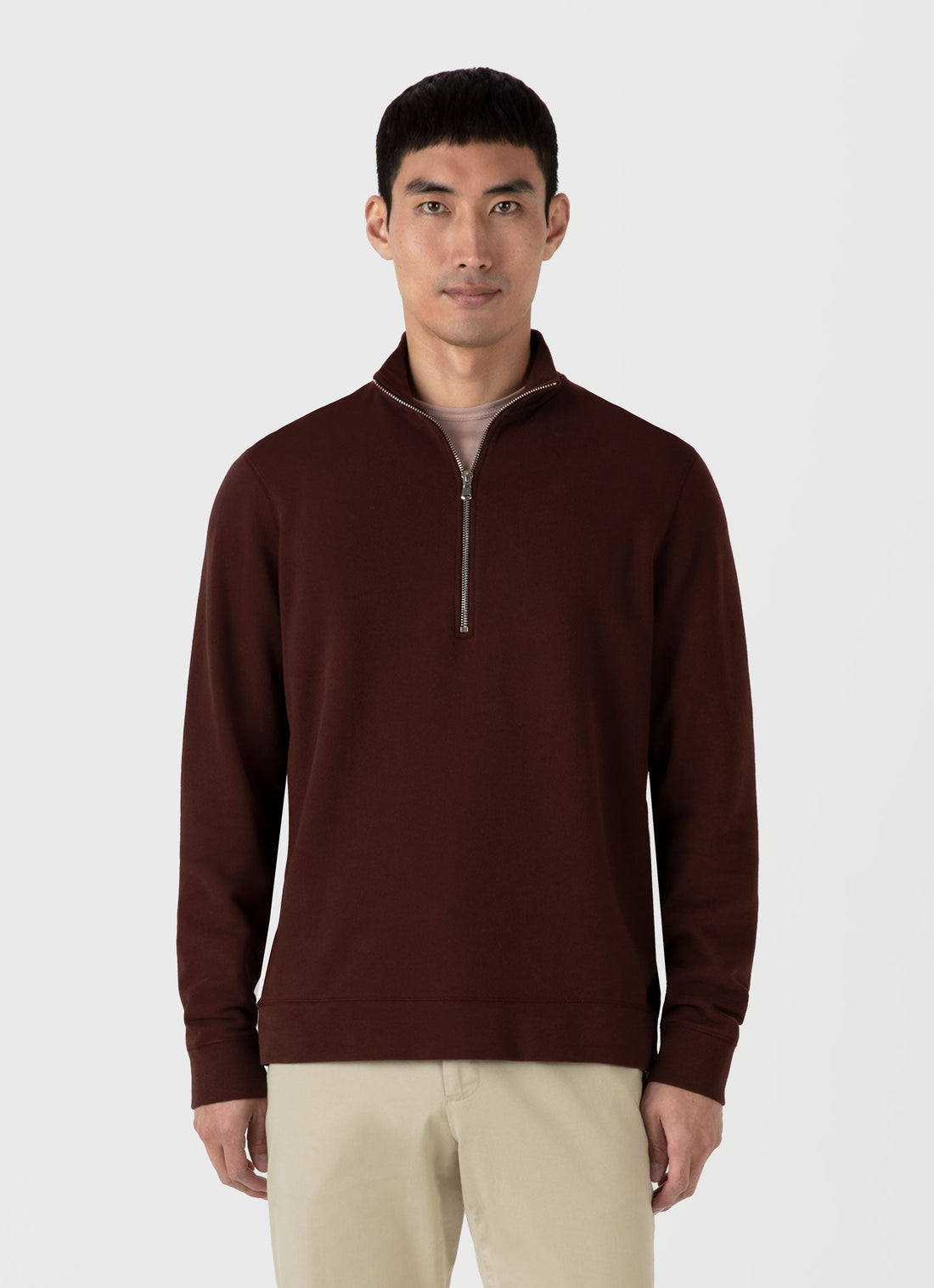 Men's Half Zip Loopback Sweatshirt in Raisin