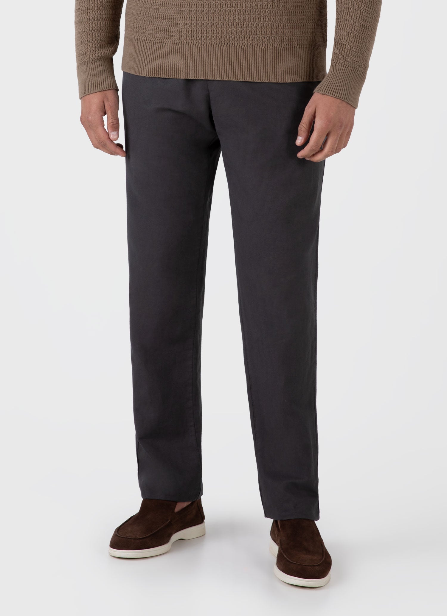 Men's Cotton Linen Drawstring Trouser in Charcoal