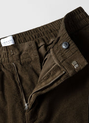 Men's Cellular Cord Drawstring Trouser in Dark Olive