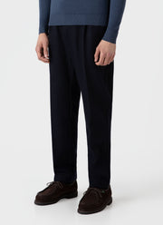 Men's Pleated Boiled Wool Trouser in Navy