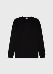 Men's Long Sleeve Waffle Henley in Black