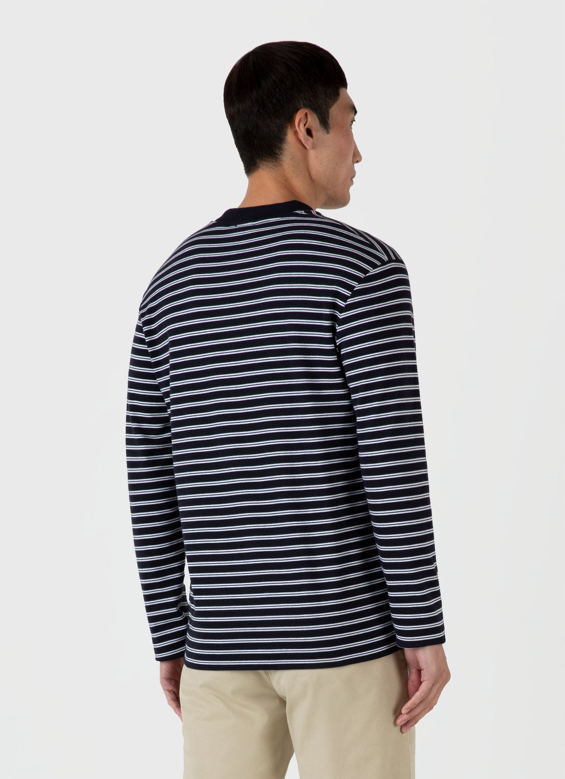 Men's Long Sleeve Heavyweight T-shirt in Navy/White