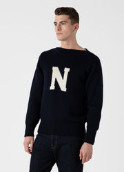 Men's Sunspel x Nigel Cabourn Wide Neck Crew in Navy