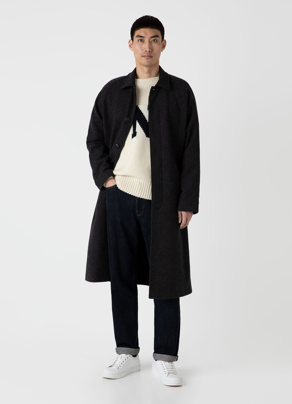 Men's Sunspel x Nigel Cabourn Wide Neck Crew in Ecru