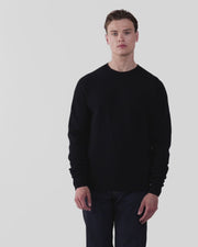 Men's Lambswool Crew Neck Jumper in Dark Navy Mouline