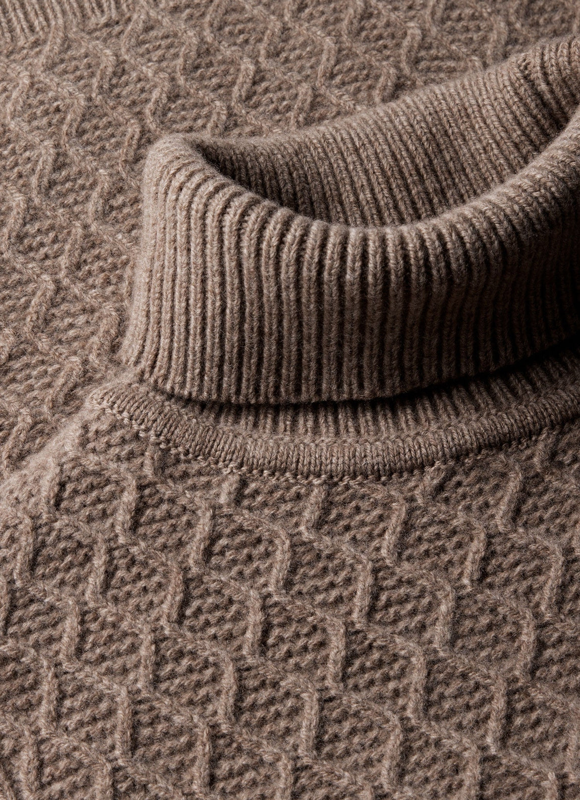 Men's WM Brown Aran Roll Neck in Natural Brown