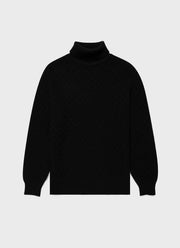 Men's WM Brown Aran Roll Neck in Dark Navy Mouline