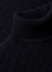 Men's WM Brown Aran Roll Neck in Dark Navy Mouline