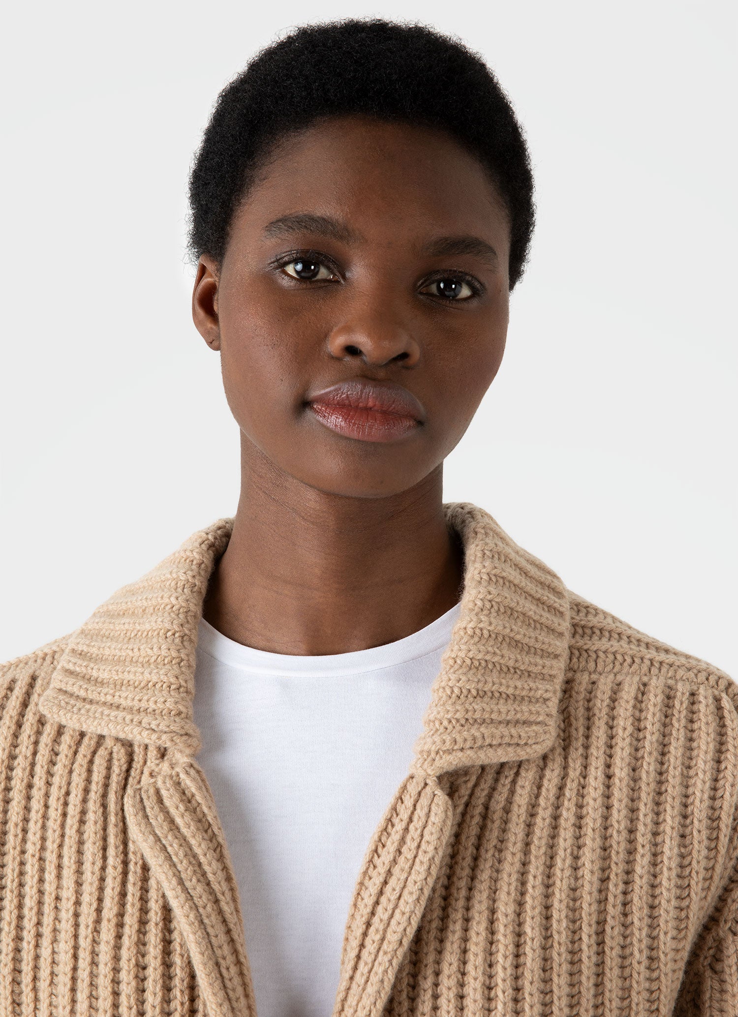 Women's Knitted Cardigan in Light Camel