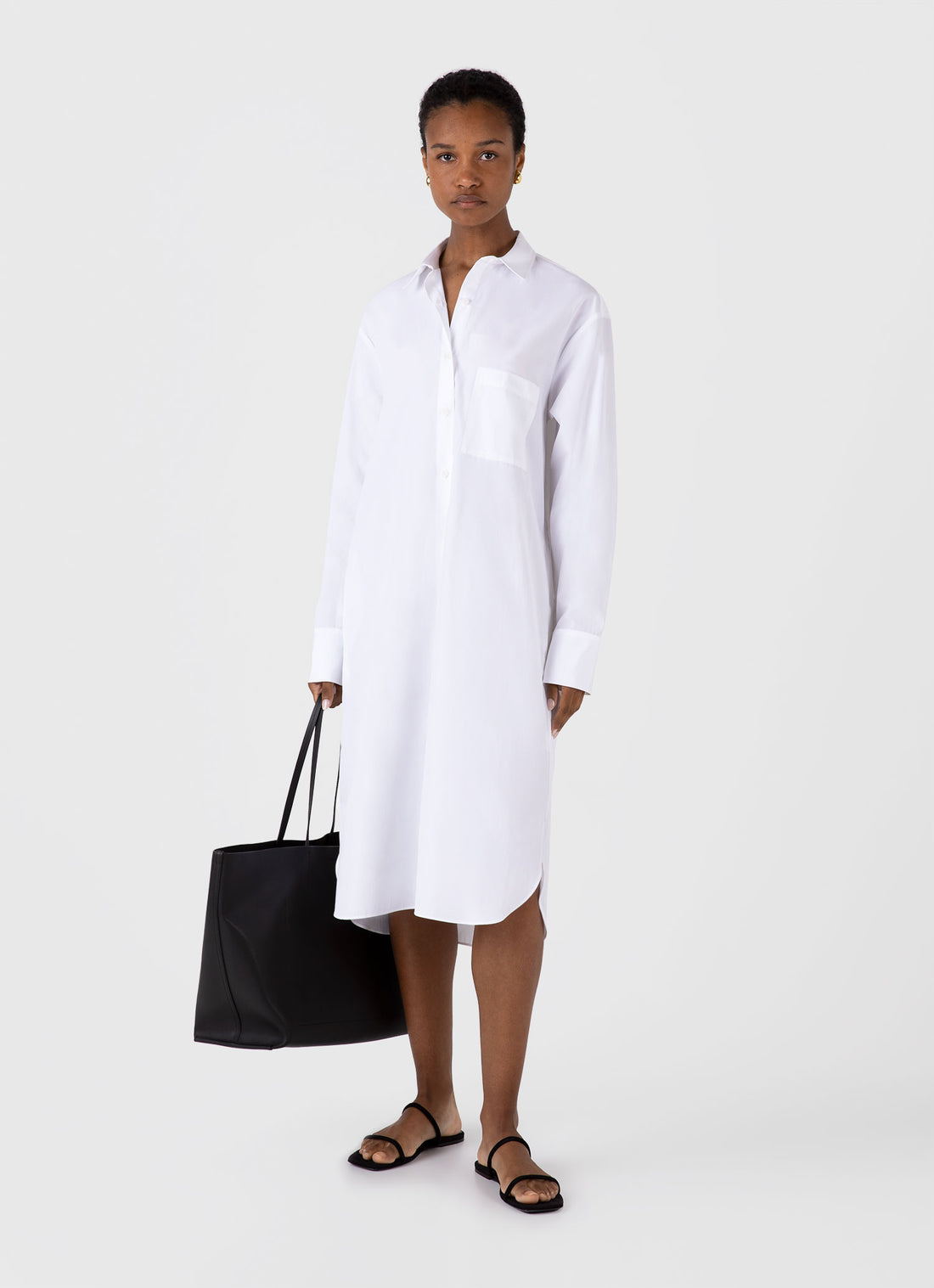 Women's Cotton Poplin Shirt Dress in White