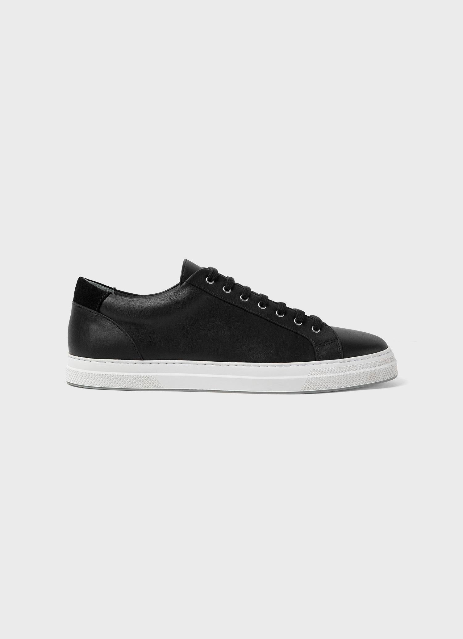 Black leather tennis shoes for women on sale