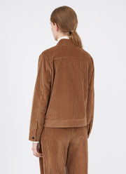 Women's Wide Wale Corduroy Zip Jacket in Dark Camel