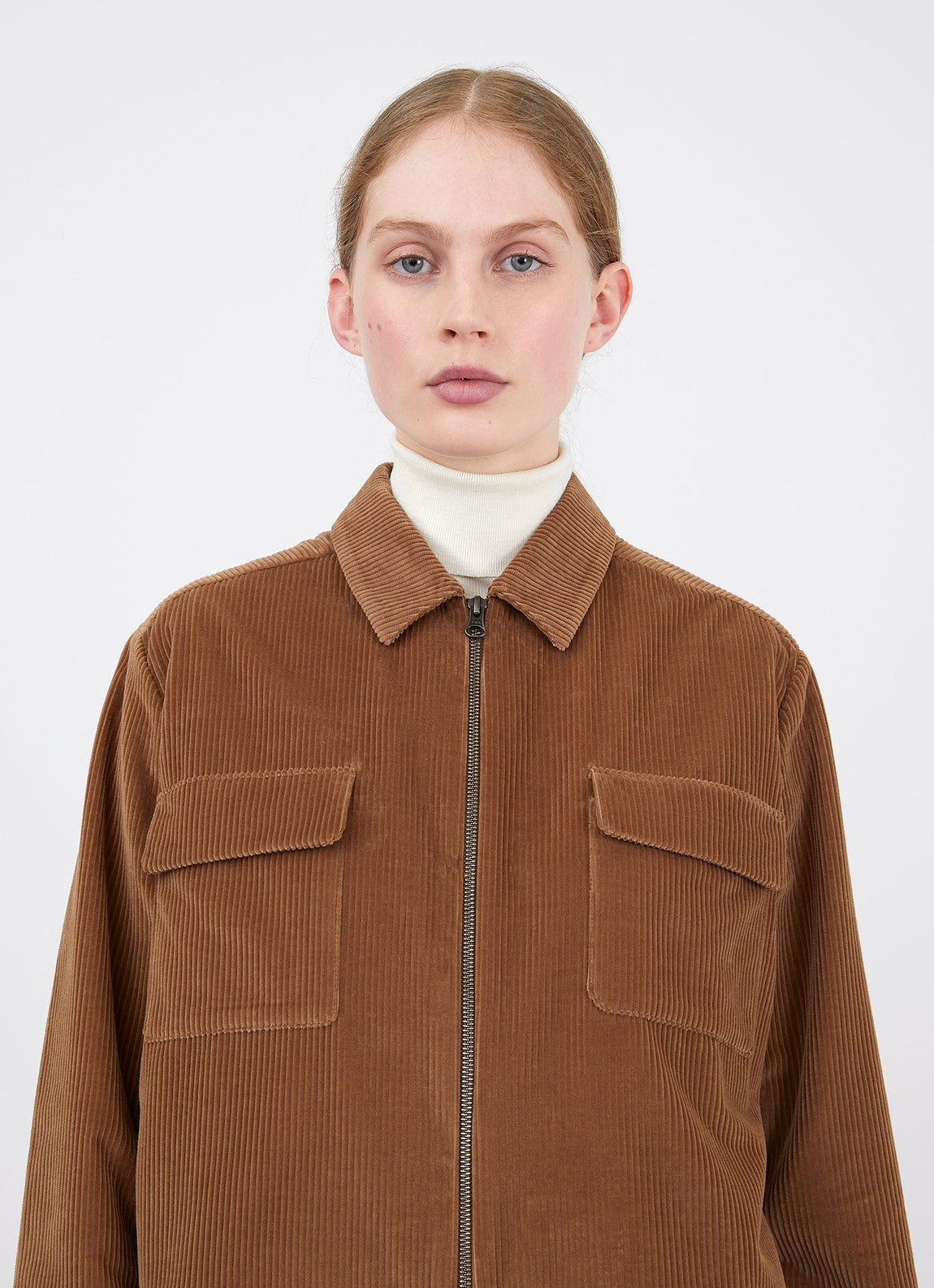 Women's Wide Wale Corduroy Zip Jacket in Dark Camel