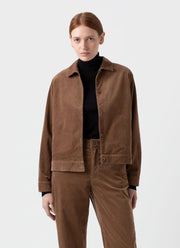 Women's Corduroy Boxy Jacket in Dark Camel