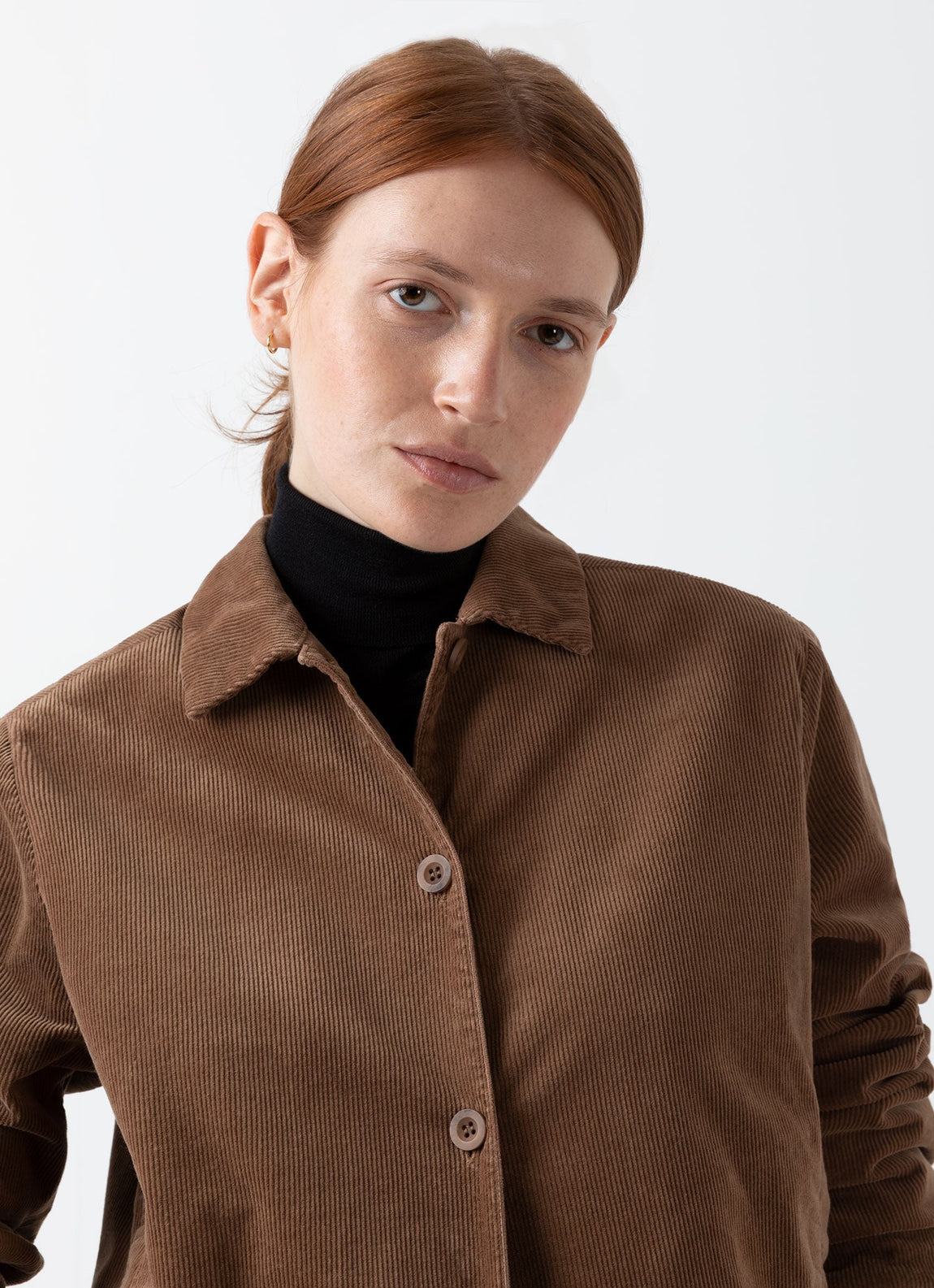 Women's Corduroy Boxy Jacket in Dark Camel