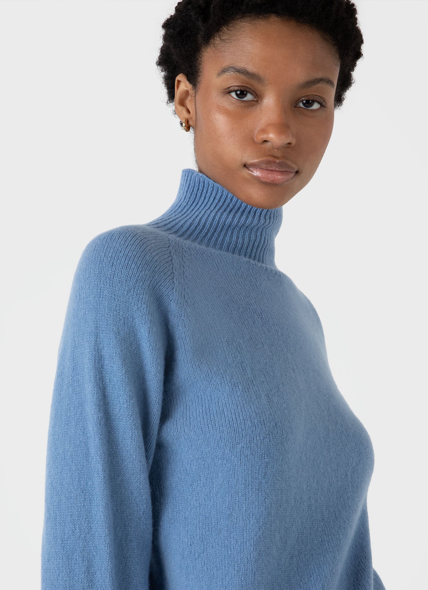 Women's Lambswool Funnel Neck Jumper in Cornflower