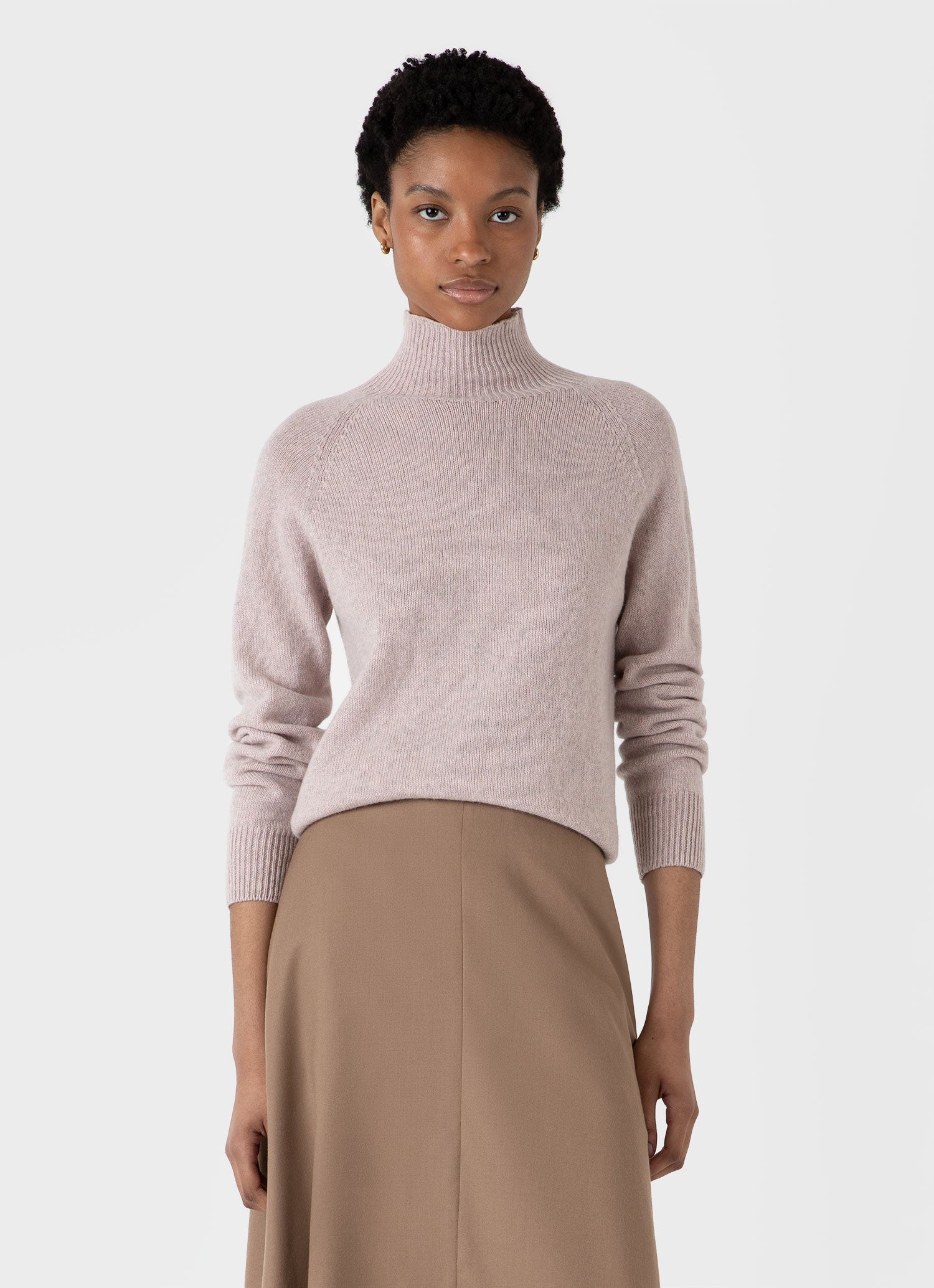 Women's Lambswool Funnel Neck Jumper in Pale Pink Twist