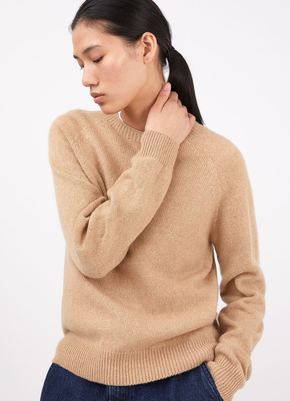 Women's Lambswool Crew Neck Jumper in Light Camel