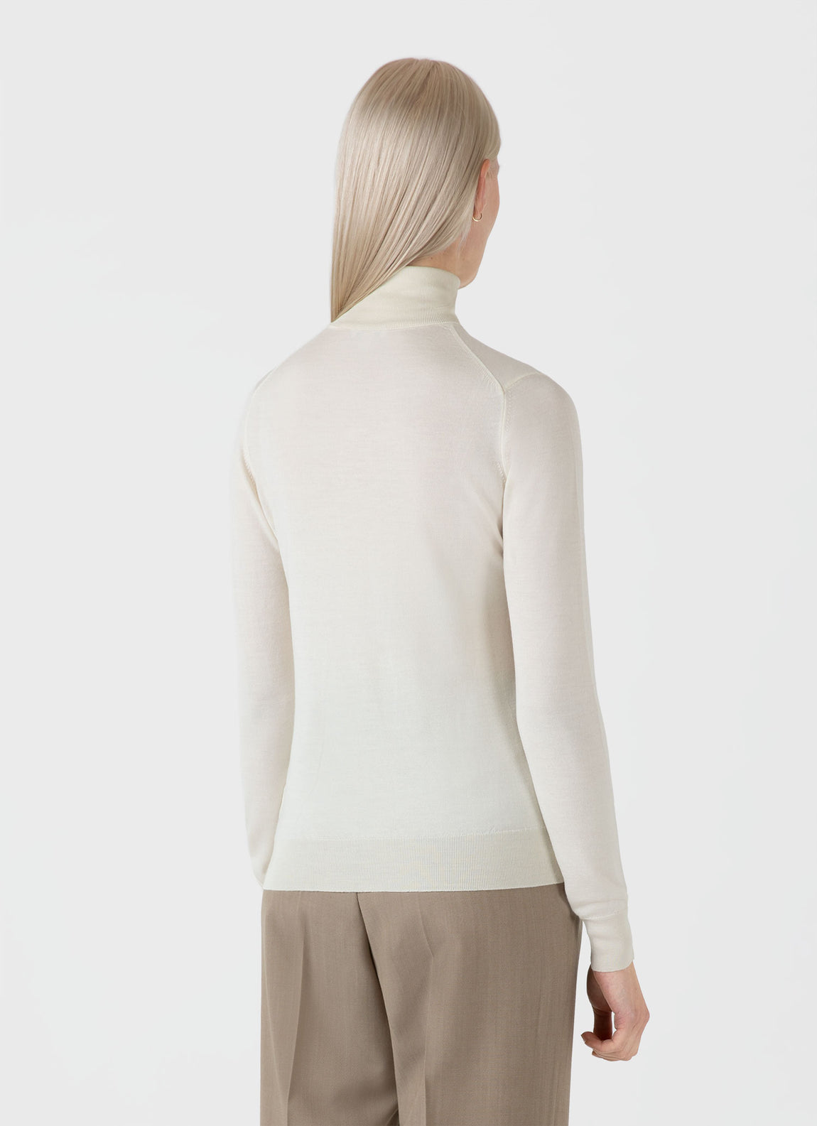 Women's Merino Silk Roll Neck Jumper in Ecru